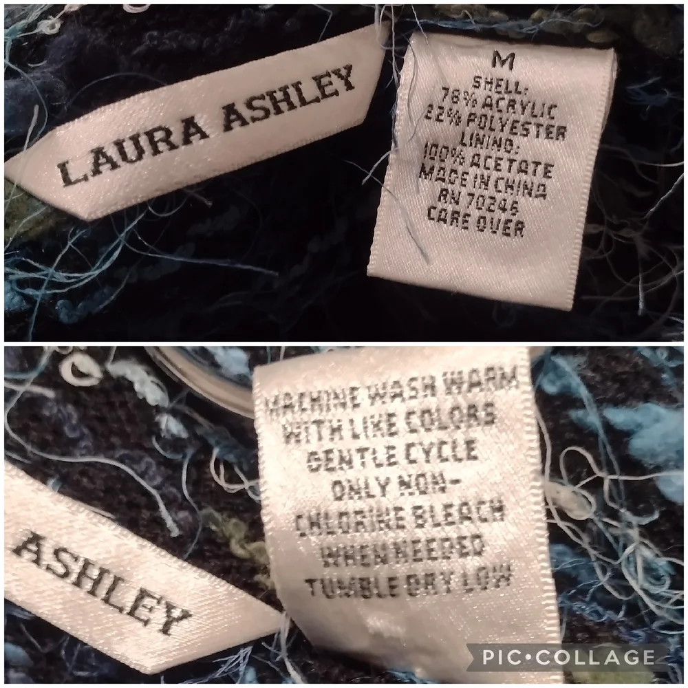 Laura Ashley Y2K Boucle Eyelash Fringe Coat Blue Green Black Stripe Size M